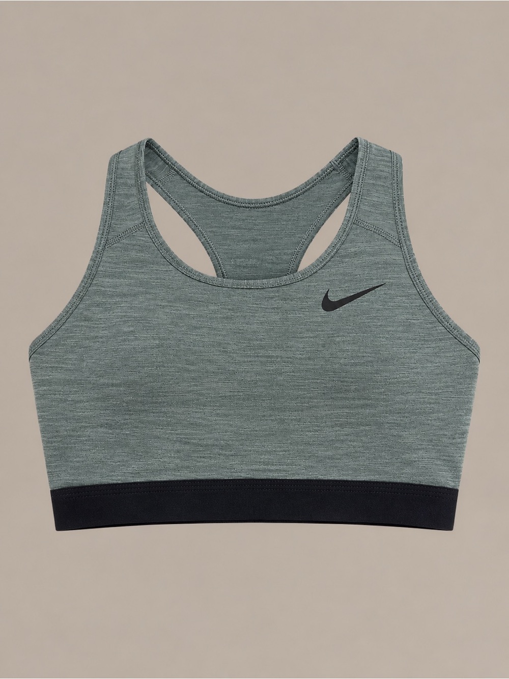 Nike Heather Sage Racerback Sports Bra with Black Band